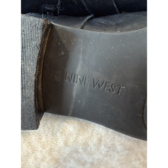 Nine West Women’s 10 Blogger Harness Riding Boots Mid Calf Black Leather Preppy - Picture 5 of 13